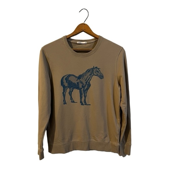 O.N.S Other - O.N.S Sweatshirt Size Medium Embroidered Horse Green Crew Neck 100% Cotton